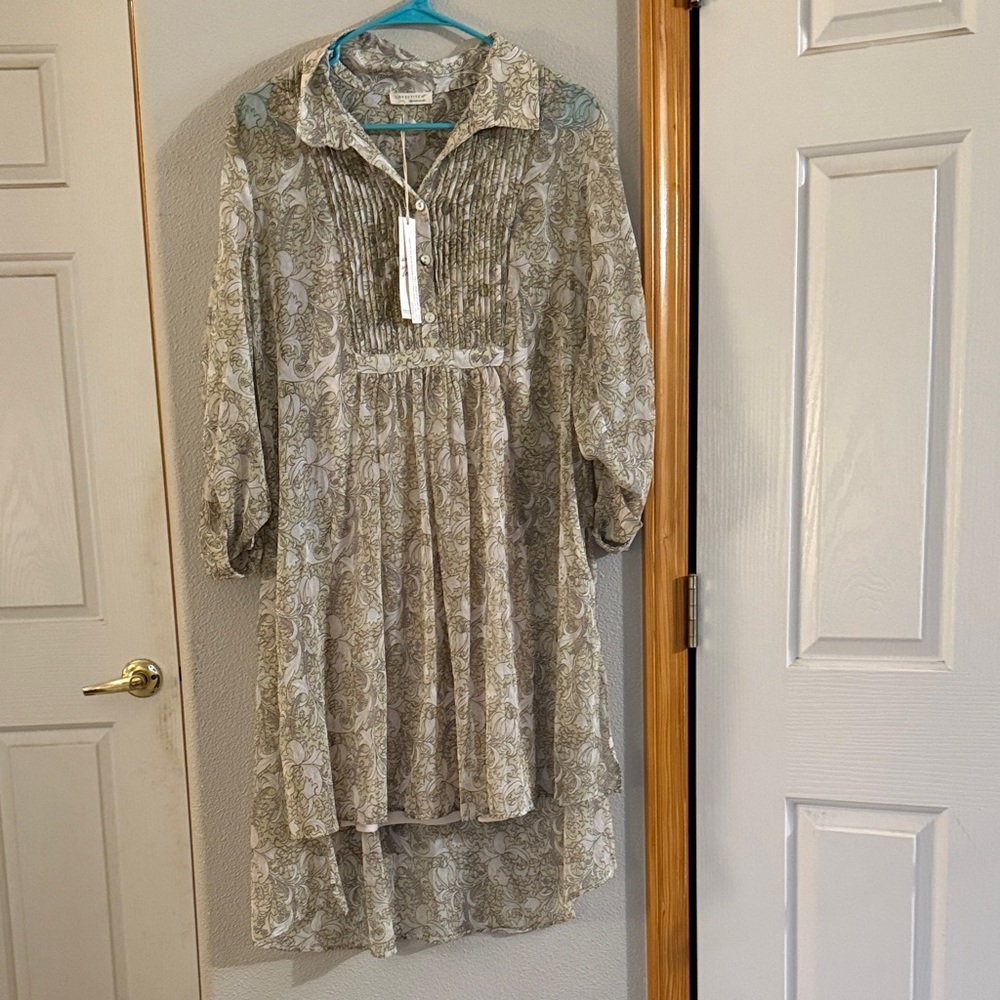Lovestitch Long Sleeve Floral Dress in Cream and Green